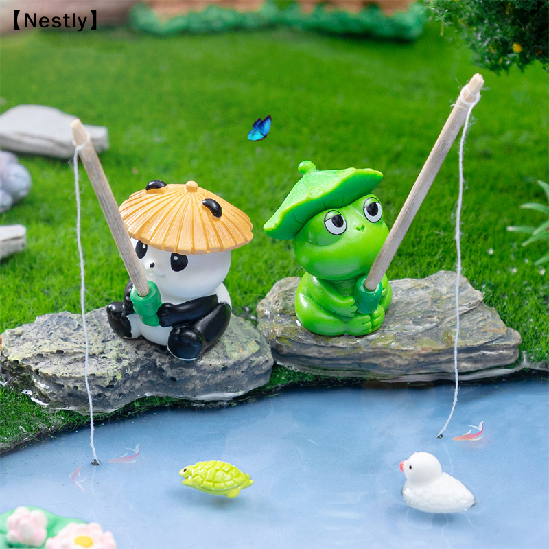 Aquarium Fish Hideout - Fishing Frog Panda Figurines Ornament Creative